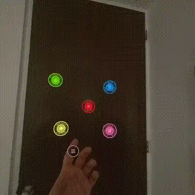 ArcGlyph gesture: left hand, palm toward user, thumb taps index to summon a circle