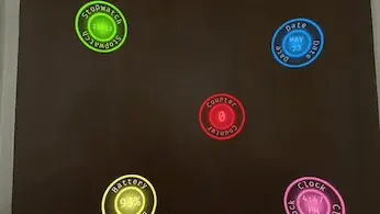 Floating info spells showing counters and timers near a door