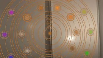 Orange color selection interface in front of a closet